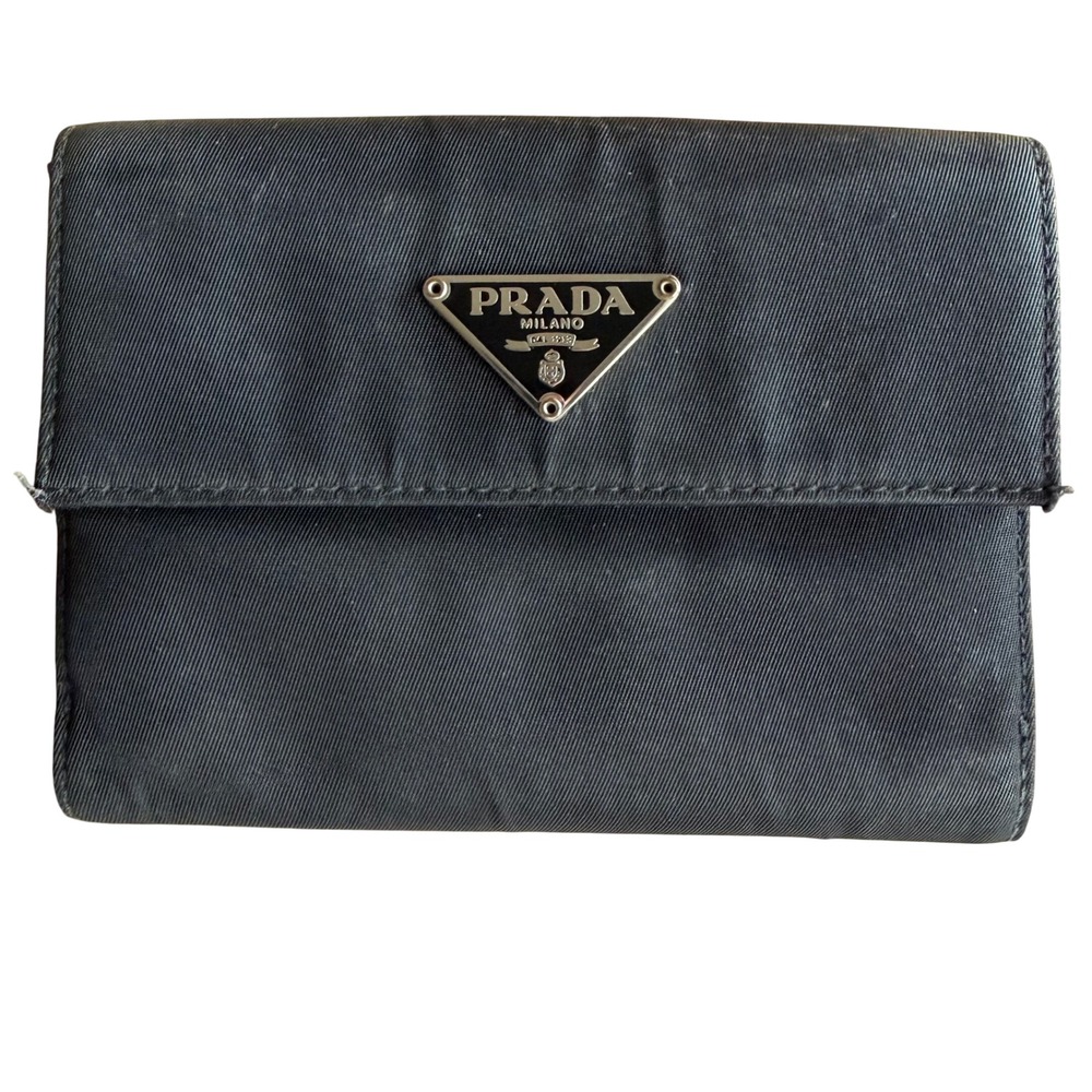 Prada Tri-Fold Wallet Vintage Minimalist Designer OS 1990s BlackQuiet Luxury